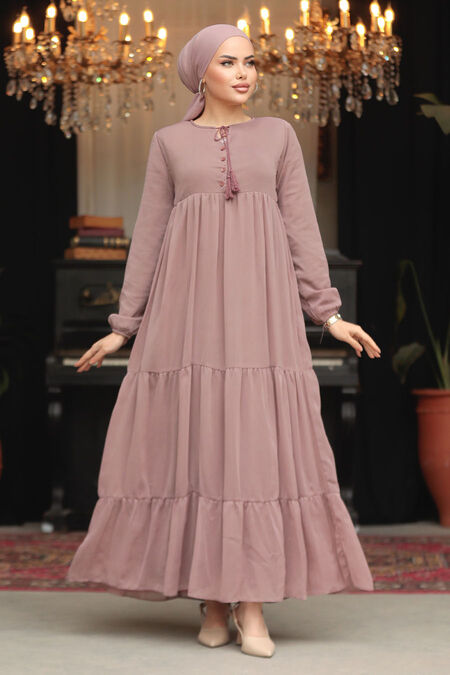 Modest Light Dusty Rose Long Sleeve Dress 22051AGK